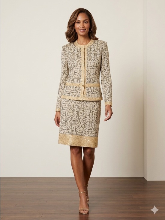 St. John Dresses & Skirts - Vintage St. John Evening Gray and Gold Lace Skirt Set